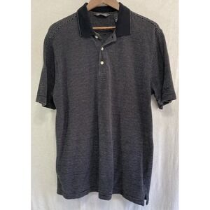 Pro Tour Mens Black White Striped Cotton Polo Shirt Size M Short Sleeve Golf